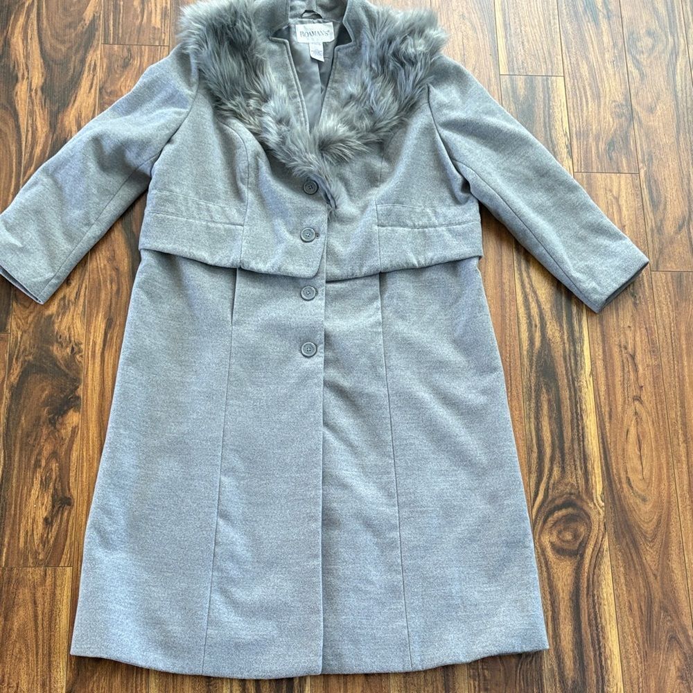 Roaman's Gray Cape with Faux Fur Trim